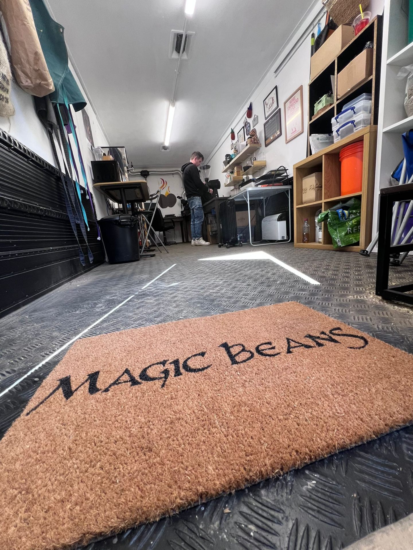 Inside the Magic Beans roastery with our welcome mat